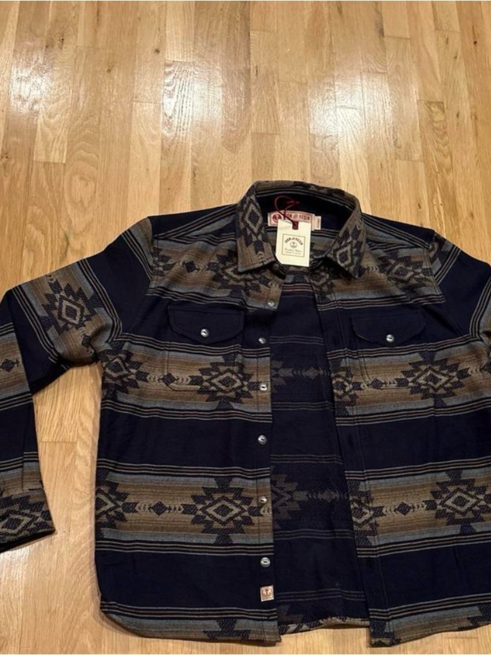 Iron & Resin Navy and Brown Patterned Shirt Jacket